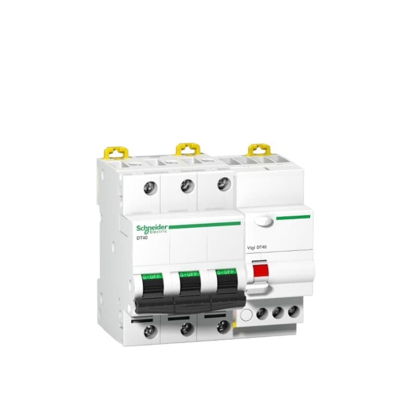 Disjoncteur  DT40 - 10A - 3P - Courbe C + Vigi 300 mA vue 1