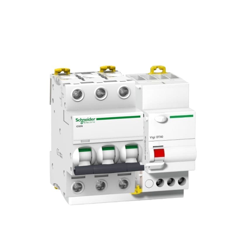 Disjoncteur  DT40 - 10A - 3P - Courbe C + Vigi 30 mA vue 1
